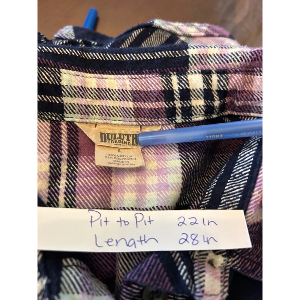 Duluth Trading Co Womens Large Purple Plaid Free Swing Flannel Button Shirt L - Picture 5 of 6